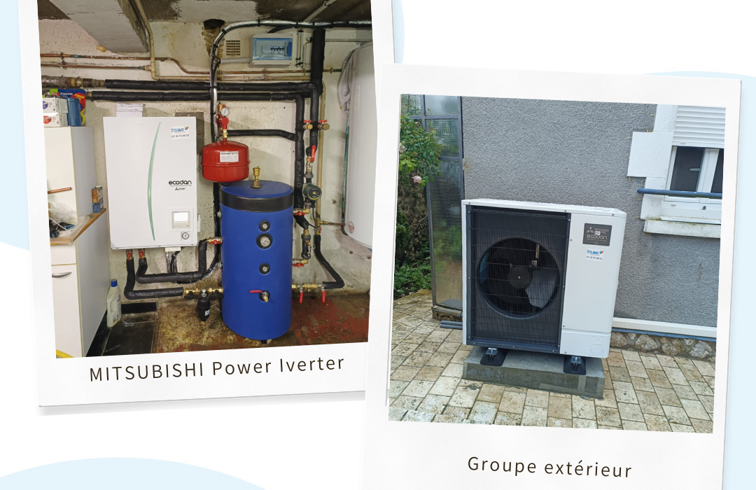 Installation d&rsquo;une pompe à chaleur air eau Mitsubishi Power Inverter à Vendôme (41100) en remplacement d&rsquo;une chaudière fioul