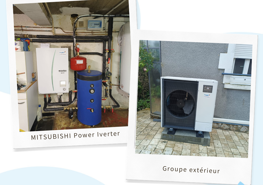 Installation d&rsquo;une pompe à chaleur air eau Mitsubishi Power Inverter à Vendôme (41100) en remplacement d&rsquo;une chaudière fioul